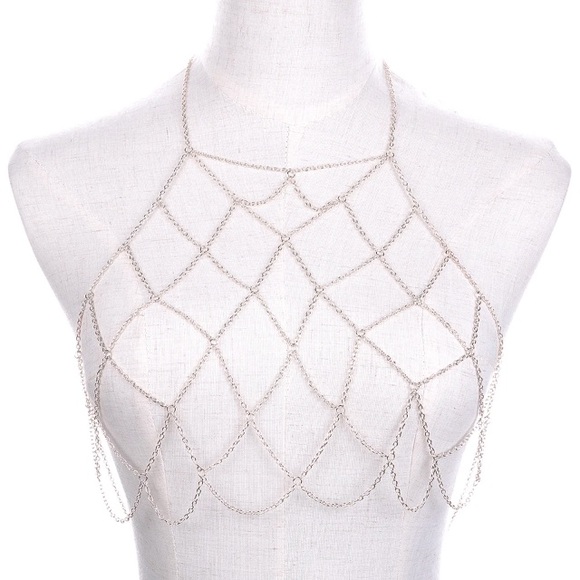 Silver Body Chain Bikini Belly Harness Necklace - Picture 2 of 5